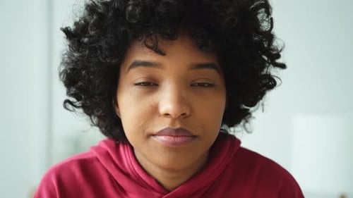 Beautiful African American Girl with Afro Hairstyle Smiling Close Up Portrait of Young Happy Girl