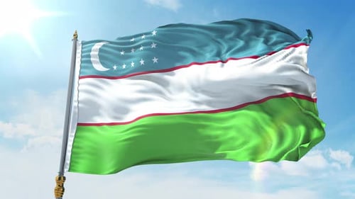 Uzbekistan National Flag Waving Animation in Realistic 3D