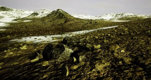 Mysterious Rocky Landscape Under a Pastel Sky at Twilight