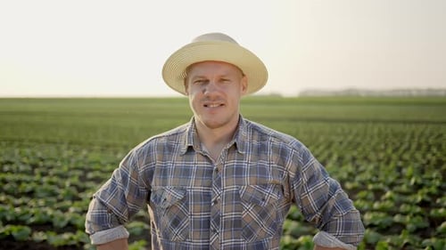 Farmer Man Looking at Camera at Field Portrait Male Farmer