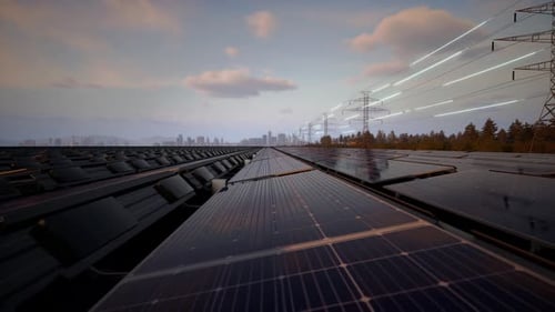 Futuristic Solar Energy Grid Connecting City with Clean Power