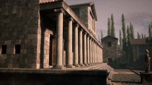 Ancient Architecture Showcasing Columns and Structures in a Historical Setting