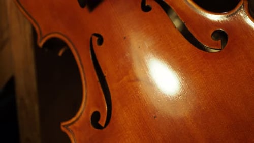 Close Up of the Wooden Body of a Cello