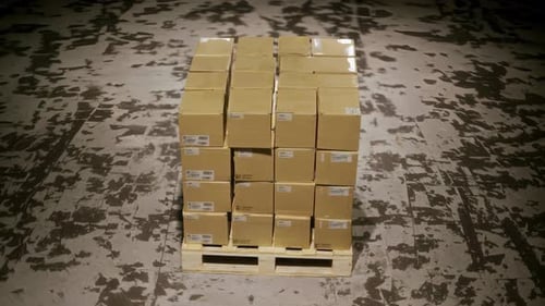 A Wellorganized Arrangement of Stacked Cardboard Boxes on a Pallet Within a Warehouse Setting