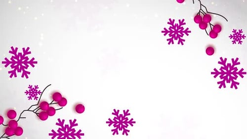 Animated Pink Snowflakes and Berries Winter Holiday Background