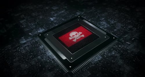 Pirates skull flag on computer cpu