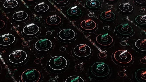 Animated Futuristic Data Grid with Digital Numbers and Glowing Circles