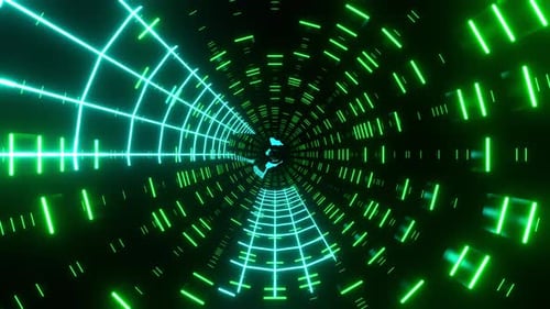 Cyan And Green Stylish Minimalist Rotating Neon Tunnel Background Vj Loop In 4K