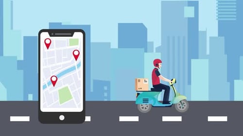 Flat Design City Delivery with Scooter and Map Animation
