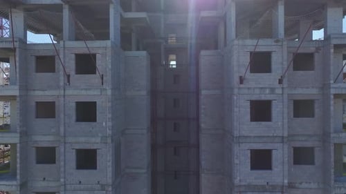 Aerial Video of Tower Frame With Open Beams and Columns