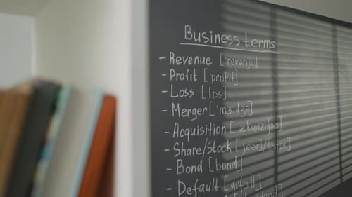 Blackboard Displaying Business English Vocabulary for Migrant Students