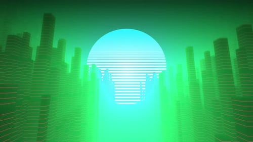 Retro Futuristic City Flythrough with Neon Glow