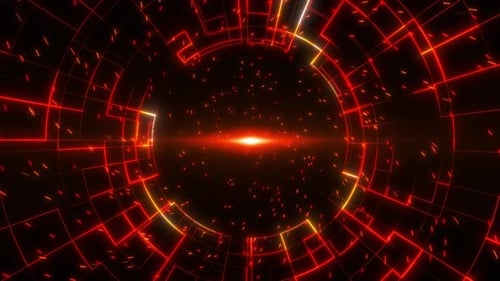 Digital futuristic tunnel or travel in time and space. Bright tunnel, warp speed, wormhole