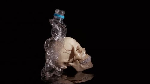Death and Bottle Trash on Black Background