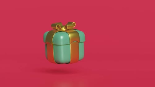 Caja de regalo brillante sobre fondo rojo