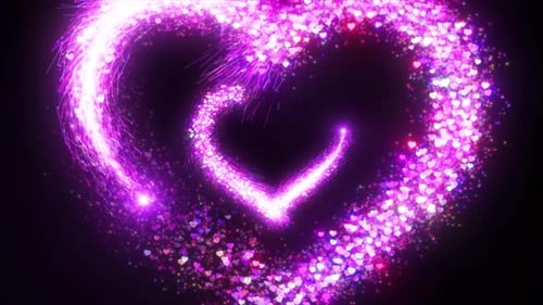Pink Particle Heart Tunnel Animation Background. Glowing Pink Particle Heart Tunnel On Black