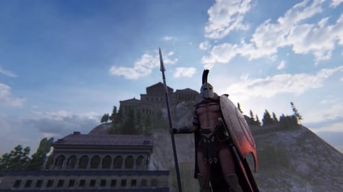 Ancient Spartan Warrior with Spear and Shield 3D Animation