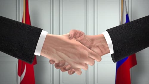 Realistic 3D Handshake Animation with National Flags