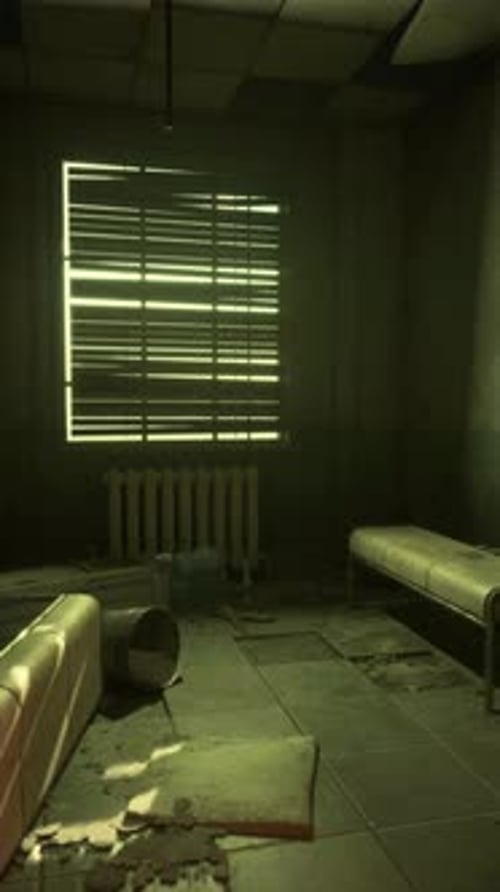 Grungy Abandoned Room Interior with Flickering Light Animation