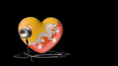 Système de santé en forme de cœur avec drapeau du Bhoutan