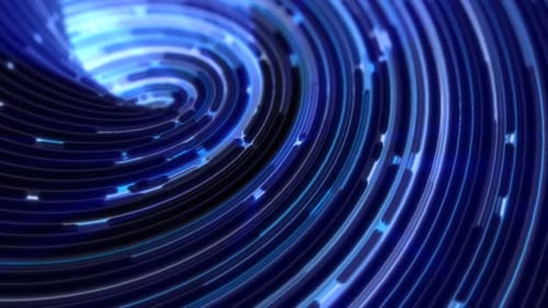 Abstract swirl of glowing blue lines and particles forming a vortex pattern
