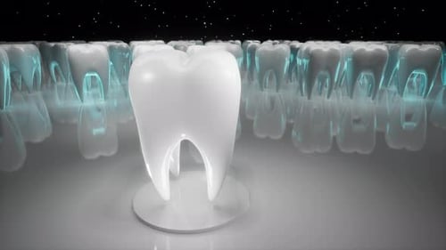 Clean 3D Tooth Animation with Blue Glowing Effect