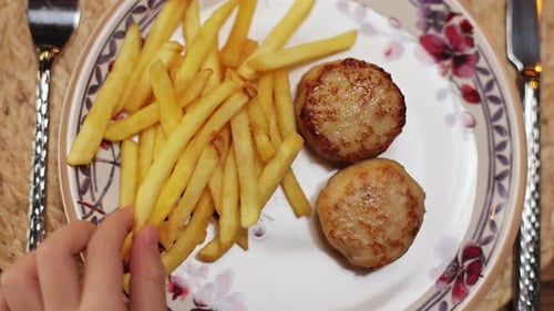 Golden Fries and Cutlets on a Plate