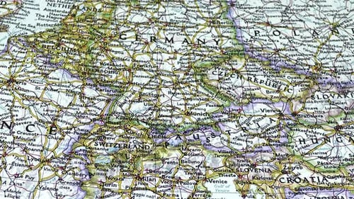 Detailed Static Shot of a European Road Map