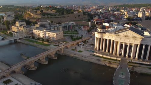 Skopje City Centre and Riverside Aerial View