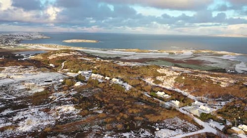 Aerial View of Snow Covered Clooney By Portnoo in County Donegal Ireland