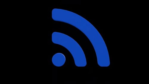 Blue RSS Icon Animation with Digital Glitch Effect