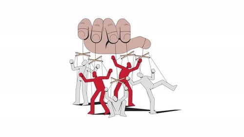 Mão do titereiro controlando grupos opostos | animação 2D