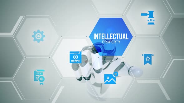 Robot Hand Activating Intellectual Property Hexagon Display ...