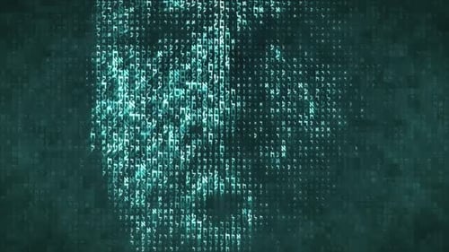 A Computer Screen with a Hebrew Code in the Shape of a Talking Man's Head