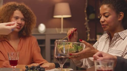 Friends Getting Together for Dinner Christmas Party