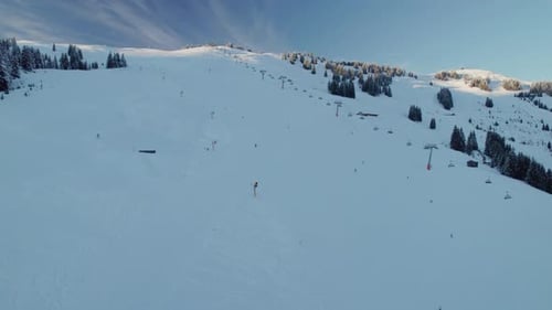 Aerial View Of Kohlmaisbahn II Ski Lift Trails In The Mountains Near Saalbach-Hinterglemm, Austria.