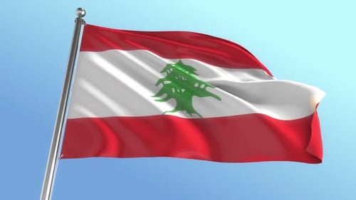 Realistic Lebanon Flag Waving on Flagpole