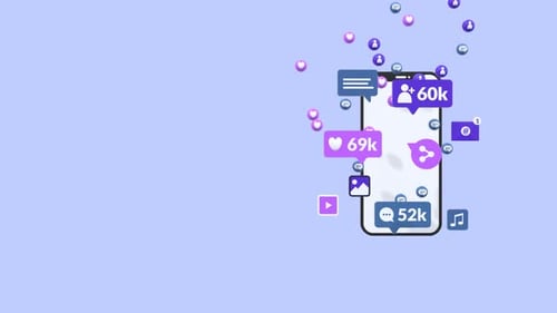 Animated Smartphone Showing Social Media Engagement Icons