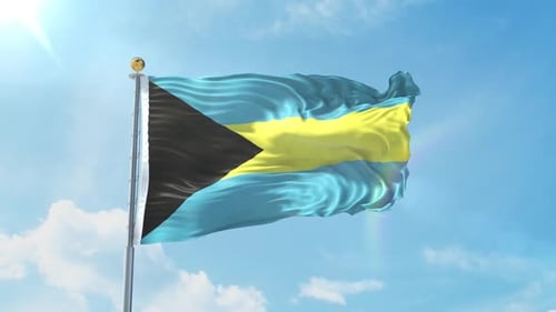 Bahamas National Flag Waving in Sunny Blue Sky