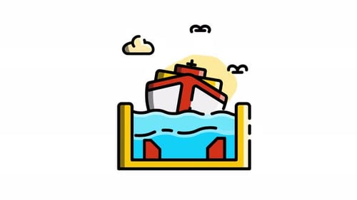 Animated Flat Design Ship Icon in Canal Lock