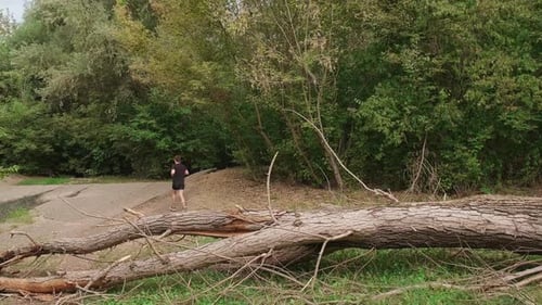 Inspired by nature, a man runs through the green forest, filling his body with vitamin D and fresh o
