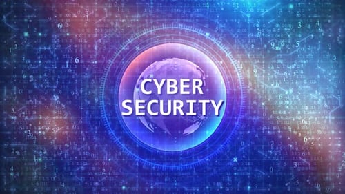 Cyber Security Concept on Futuristic Cyberspace Background with HUD, Numbers, and Globe