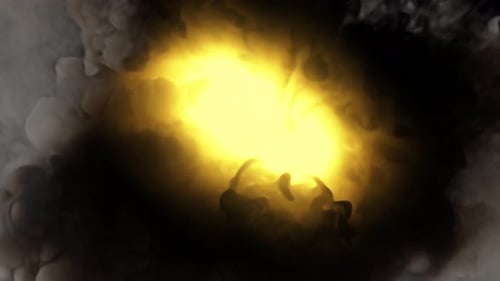 Mystical Yellow Light Diagonal Movement and Dense Smoke Turbulence Seamless Loop