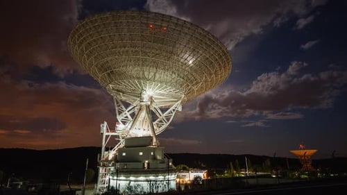 Ground-Based Satellite Dish at Night