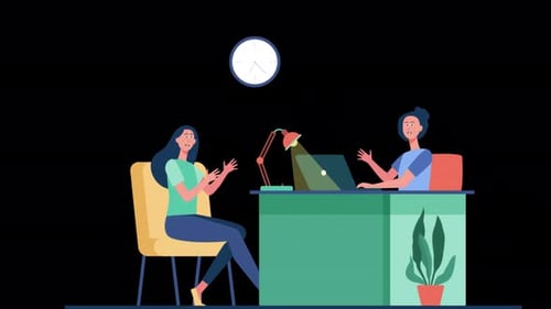 2 Woman Talking About Business In Coworking Center 4K Alpha Channel