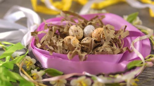 Festive Easter Nest with Colourful Speckled Eggs