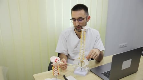 Doctor Explains Spinal Anatomy Using Models in Office