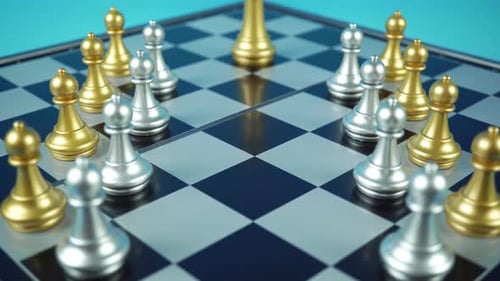 Chess Board with Gold and Silver Pieces