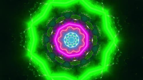 Green and yellow flower with lights. Kaleidoscope VJ loop