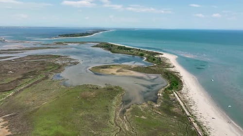 Aerial view of Lignano Sabbiadoro lagoon, Italy.